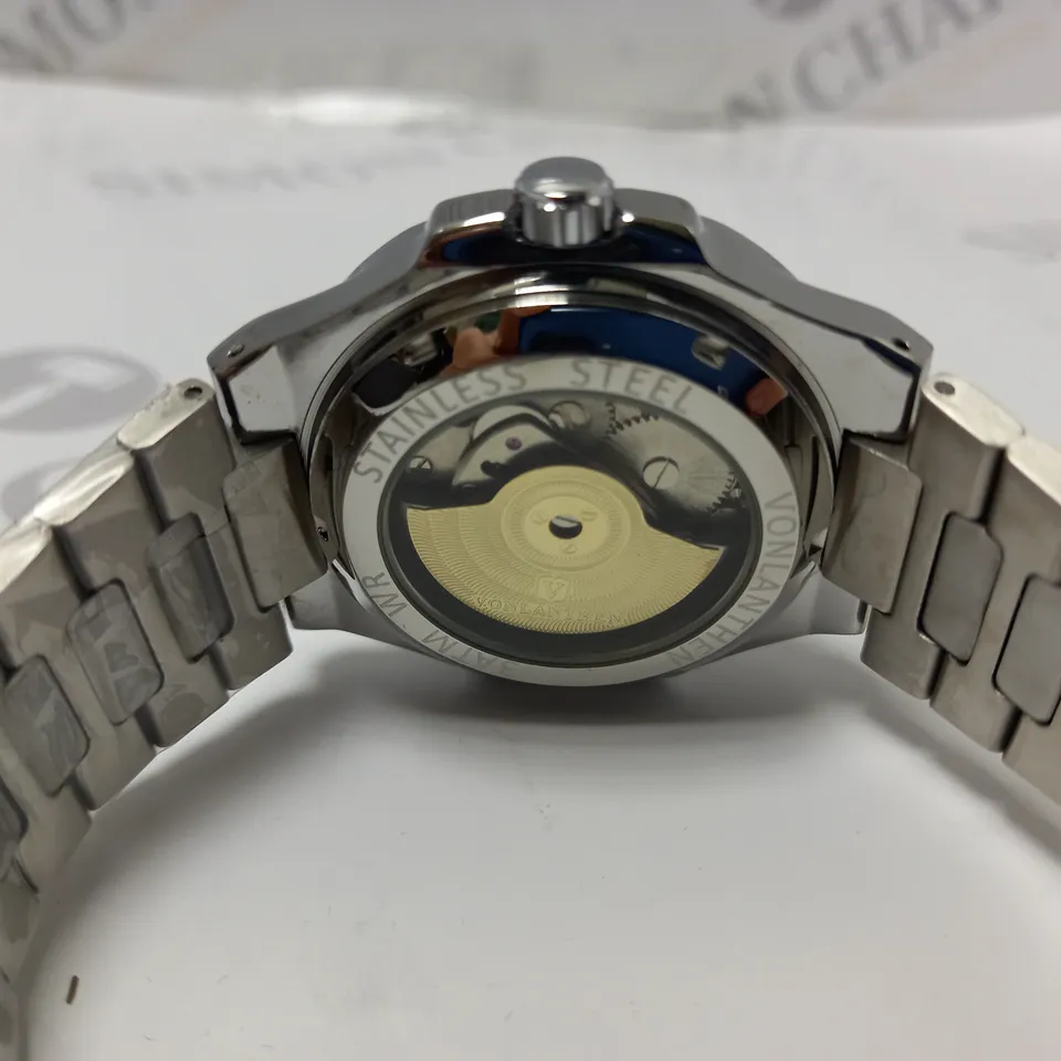 MENS VONLANTHEN AUTOMATIC WATCH – SKELETON DIAL – STAINLESS STEEL STRAP – GLASS EXHIBITION BACK CASE