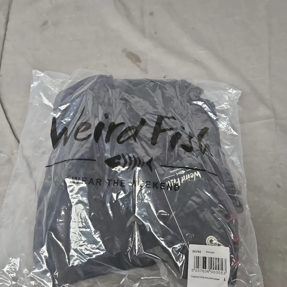 WEIRD FISH FREDERICK 1/4 ZIP FINE KNIT JUMPER – MIDNIGHT, UK SIZE L
