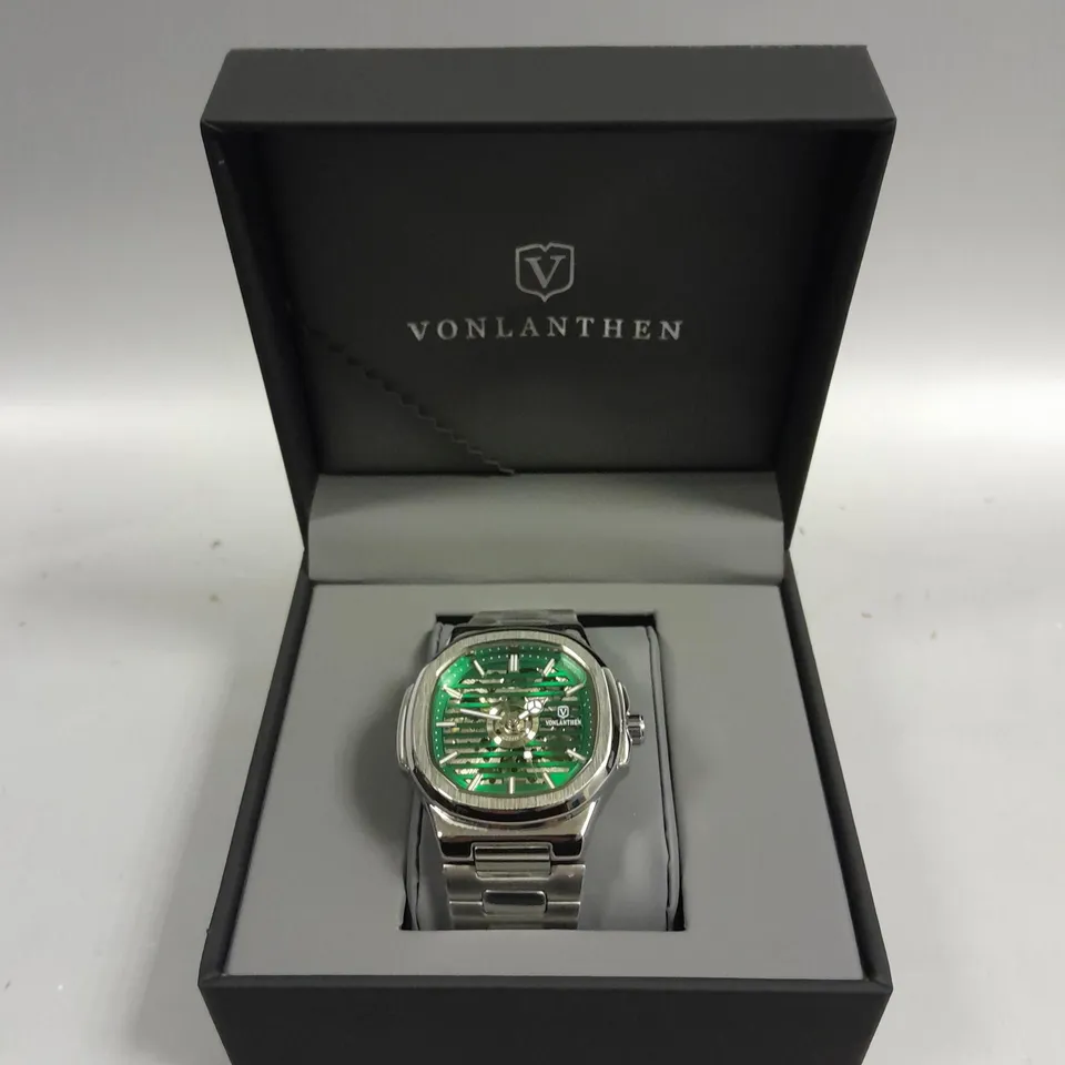 MENS VONLANTHEN AUTOMATIC WATCH – SKELETON DIAL – STAINLESS STEEL STRAP – GLASS EXHIBITION BACK CASE
