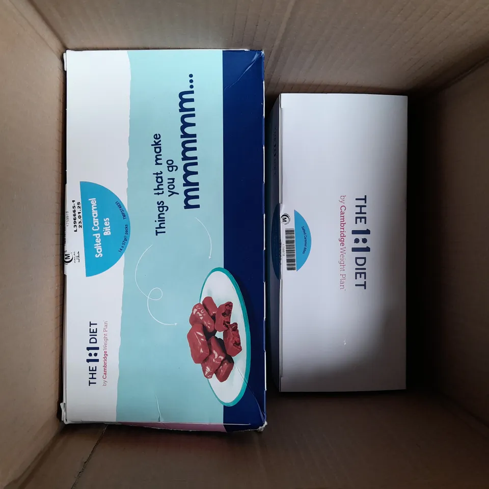 7 ASSORTED FOOD ITEMS TO INCLUDE THE 1:1 DIET SALTED CARAMEL BITES, BREAKFAST SMOOTHIE OATS, HUEL BANANA FLAVOURED FOOD DRINK AND ELEAT CHOCOLATE CEREAL POTS- COLLECTION ONLY