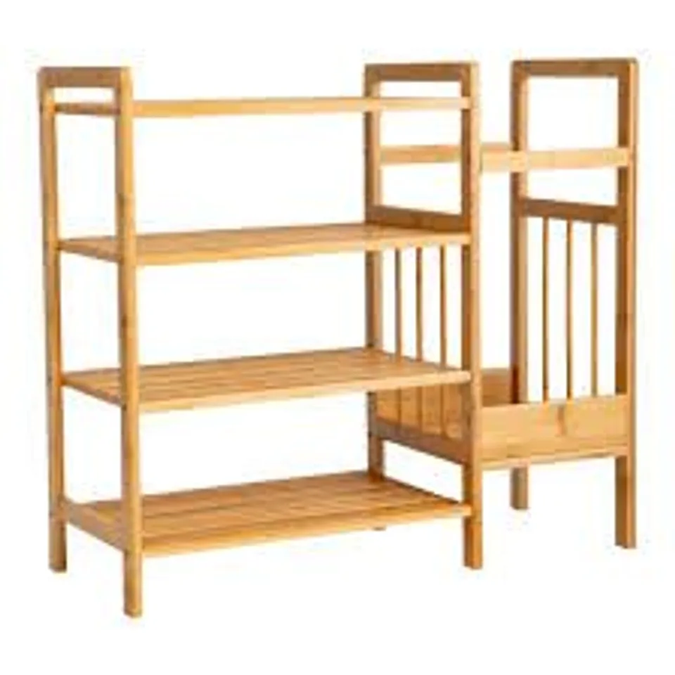 BOXED COSTWAY 2 SHELF NATURAL BAMBOO SHOE RACK WITH UMBRELLA STAND