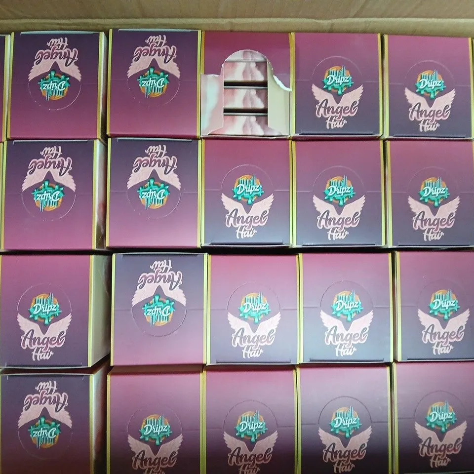 BOX OF APPROXIMATELY 25 PACKS OF DRIPZ DUBAI CHOCOLATE - ANGEL HAIR COTTON CANDY (5 X 172G BARS PER PACK)