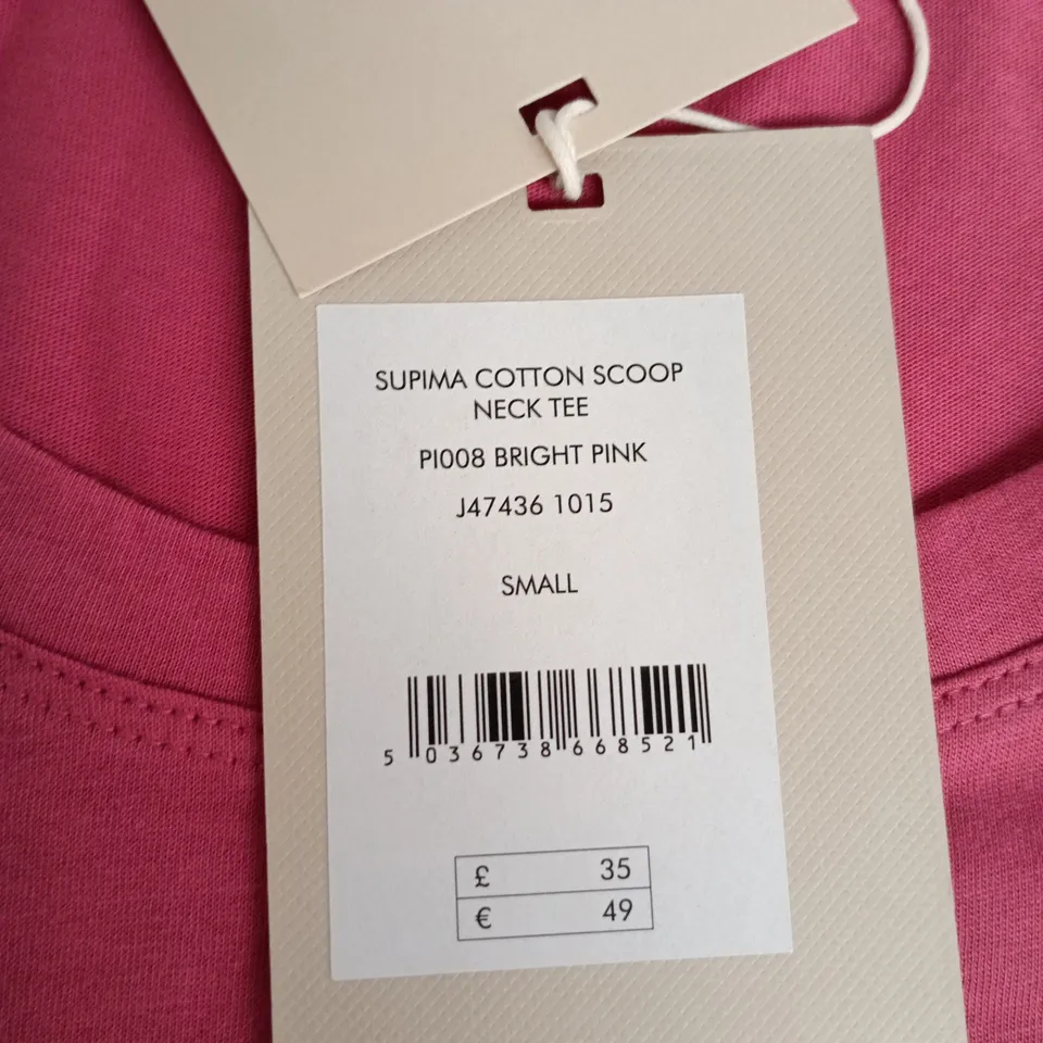 JIGSAW SUPIMA COTTON SCOOP NECK TEE – BRIGHT PINK, UK SMALL (S)