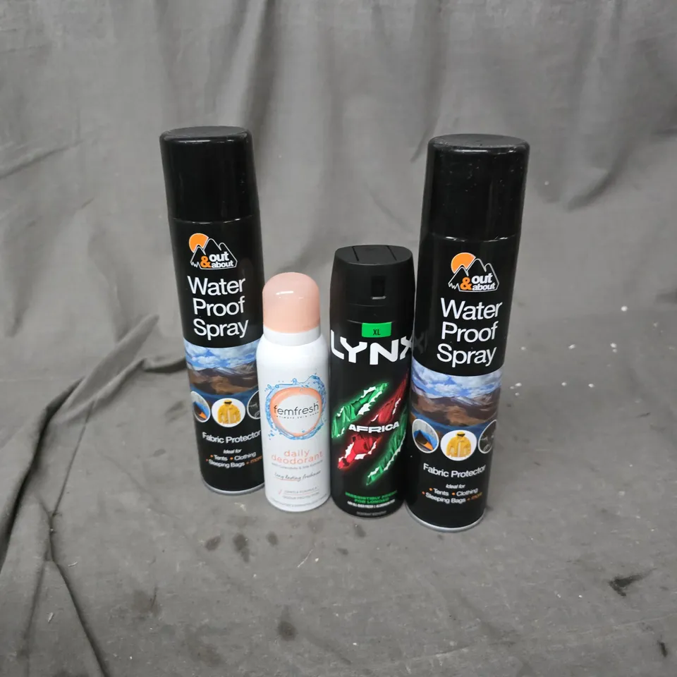 APPROXIMATELY 12 ASSORTED AEROSOLS TO INCLUDE LYNX AFRICA, WATER PROOF SPRAY, FEMFRESH FAILY DEODORANT, ETC - COLLECTION ONLY