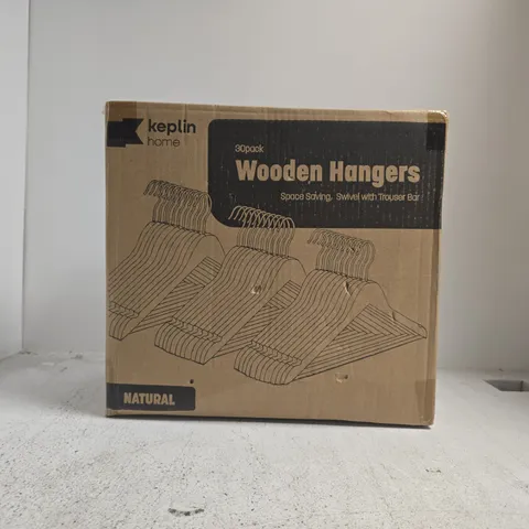 BOXED KEPLIN HOME SET OF 30 NATURAL WOODEN CLOTHES HANGERS