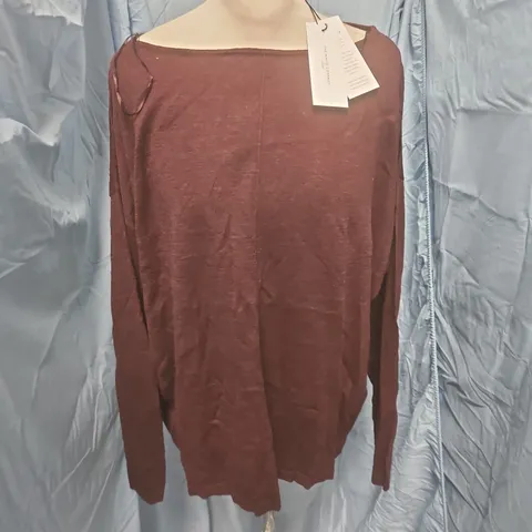 THE WHITE COMPANY LINEN COTTON SEAM DETAIL JUMPER IN OXBLOOD - L