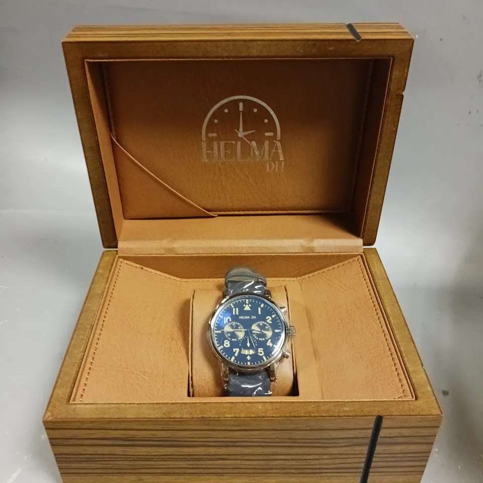MEN’S HELMA DH CHRONOGRAPH MASTER PILOT WATCH -MODEL DH007- MULTI-FUNCTION MOVEMENT WITH DATE – GENUINE LEATHER STRAP