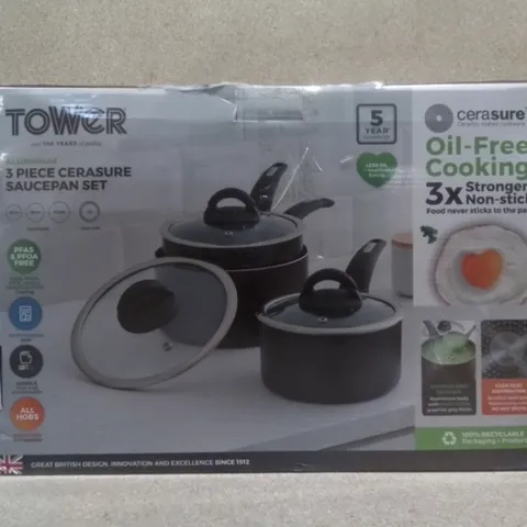 BOXED TOWER 3 PIECE CERASURE SAUCEPAN SET 