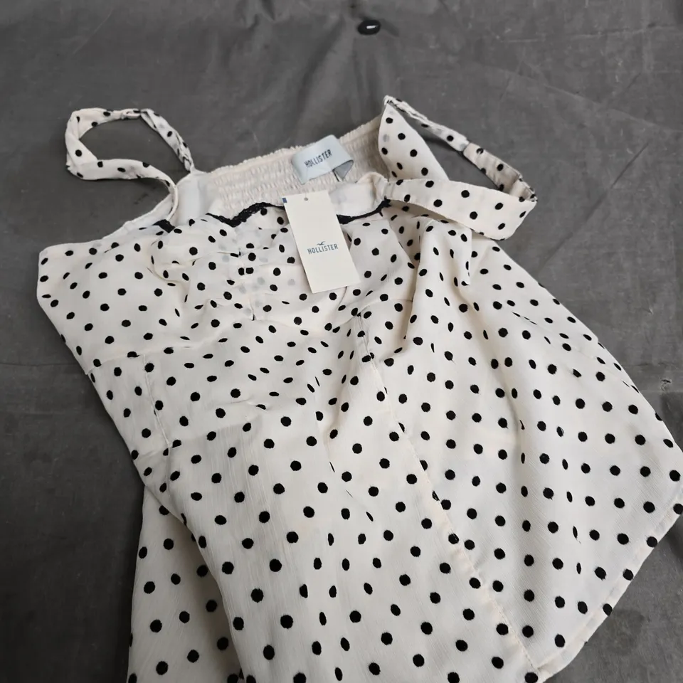 HOLLISTER WHITE POLKA DOT TOP WITH TIE STRAPS – WOMEN’S, UK 8 