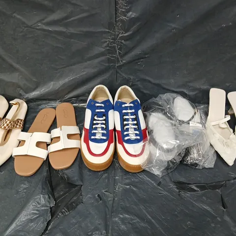 BOX OF APPROXIMATELY 12 PAIRS OF UNBOXED ASSORTED SHOES IN VARIOUS COLOUR, STYLES AND SIZES