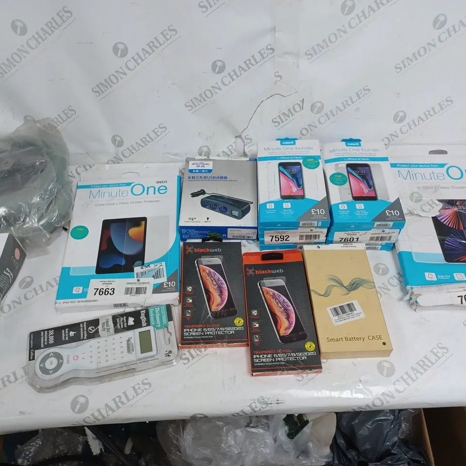 ASSORTED HOUSEHOLD GOODS TO INCLUDE HOMEDICS BEAUTY TOOL, MINUTE ONE SCREEN PROTECTOR, AND IPHONE SCREEN PROTECTORS ETC.