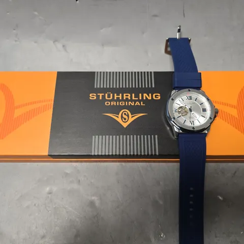 BOXED STUHRLING EDWARDIAN AUTOMATIC 44MM SKELETON WATCH
