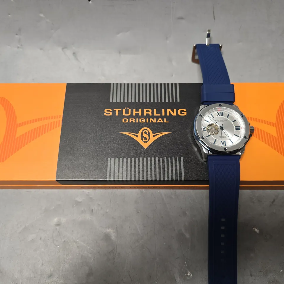 BOXED STUHRLING EDWARDIAN AUTOMATIC 44MM SKELETON WATCH