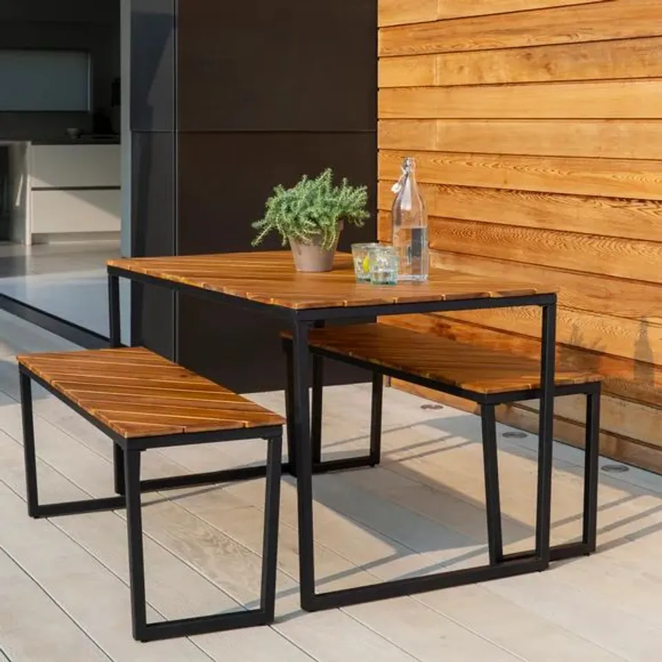 BOXED ELEMENTS COMPACT WOODEN BENCH DINING SET