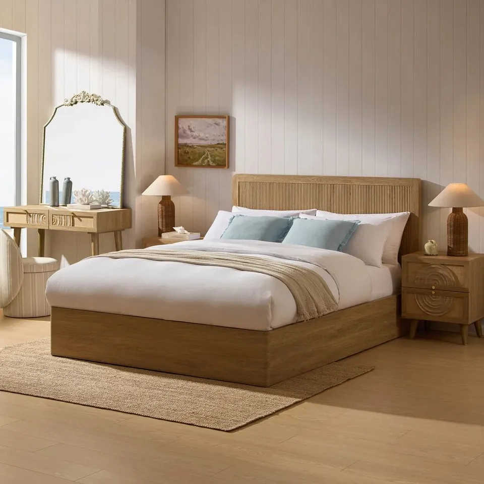 BOXED DUSK HATTIE OTTOMAN STORAGE BED - LIGHT WOOD // SIZE: 4FT6 DOUBLE (3 BOXES)