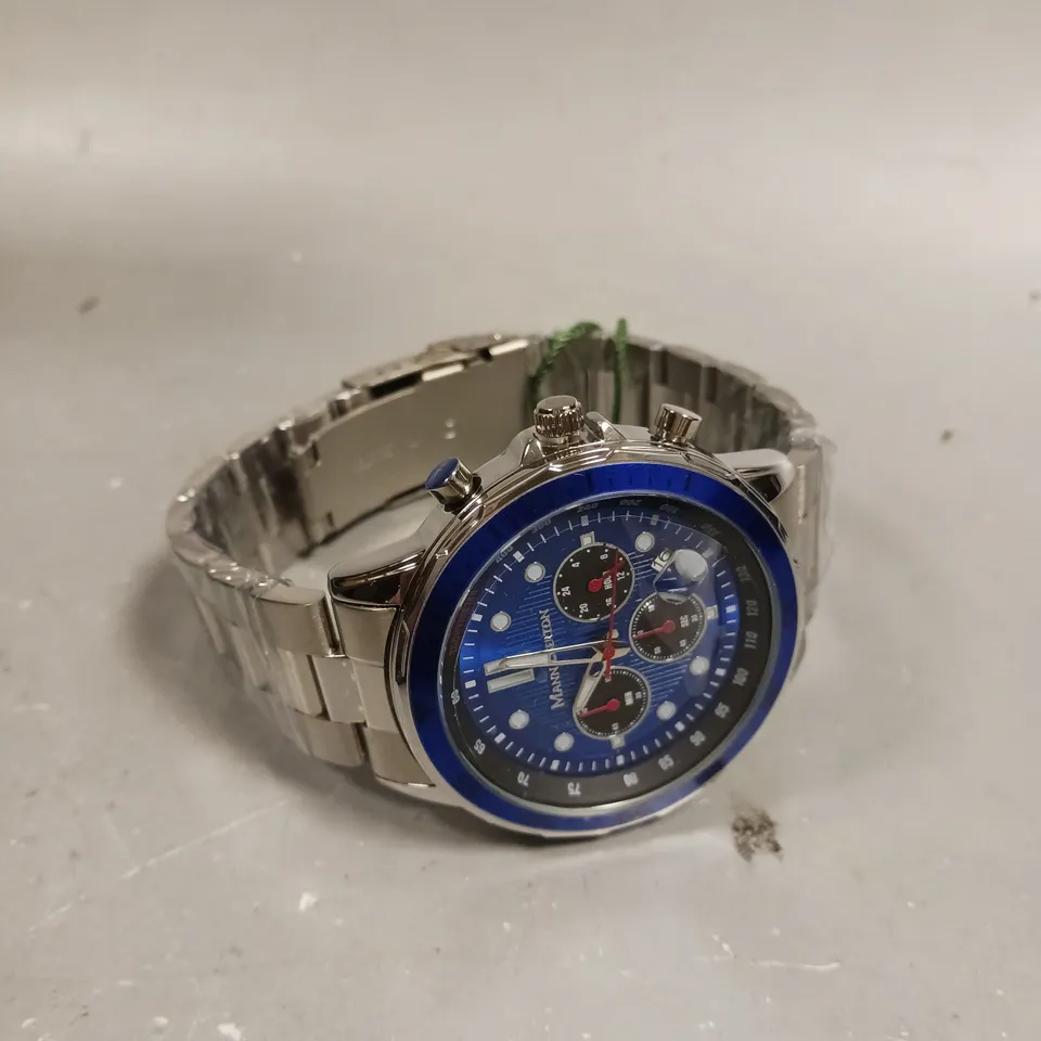 MANN EGERTON COUNTERSPY STEEL BLUE DIAL WATCH 