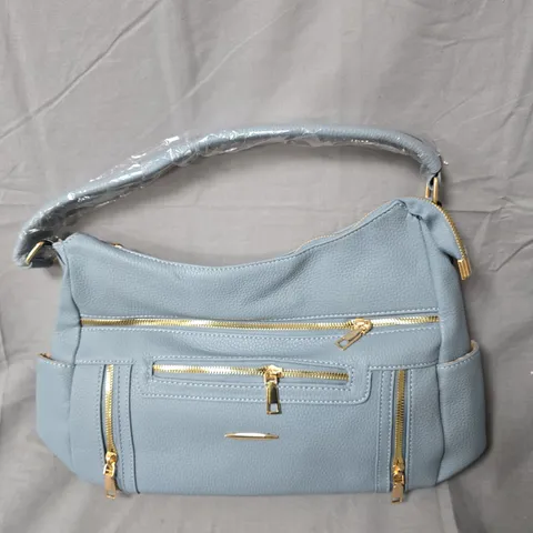 UNBRANDED LIGHT BLUE PEBBLED LEATHER HANDBAG WITH GOLD HARDWARE