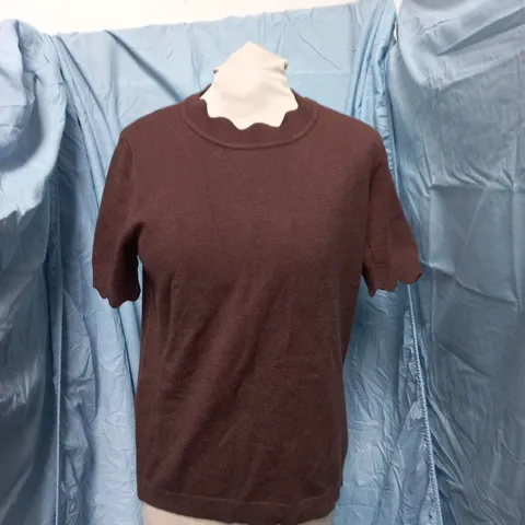 APRICOT KNIT SHORT-SLEEVE JUMPER – UK 12, BURGUNDY