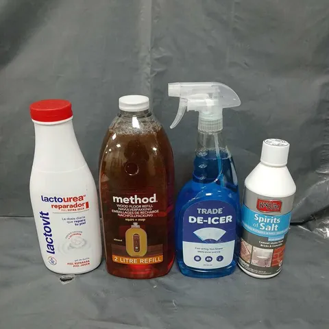 LOT OF ASSORTED LIQUIDS TO INCLUDE DE-ICER, SPIRITS OF SALT AND METHOD -  COLLECTION ONLY 