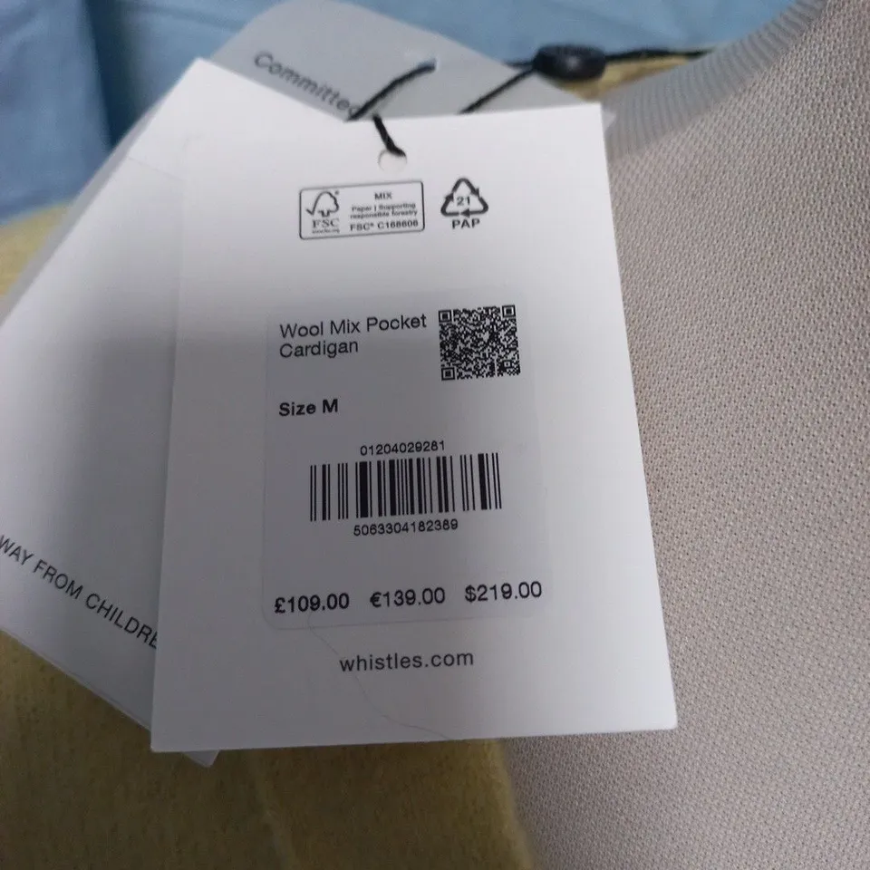 WHISTLES WOOL MIX POCKET CARDIGAN IN YELLOW - M