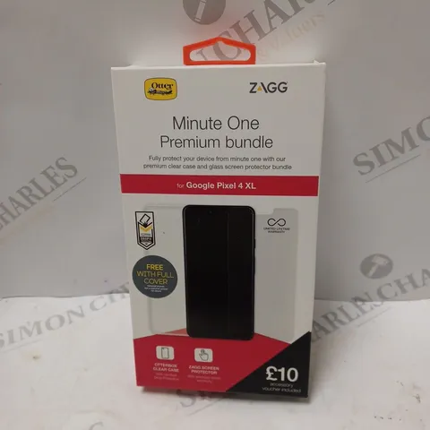 BOX OF APPROXIMATELY 20 ZAGG MINUTE ONE PREMIUM BUNDLE GOT GOOGLE PIXEL 4 XL