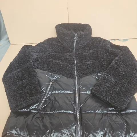 BARBOUR BLACK QUILTED JACKET WITH SHERPA UPPER – UK 10