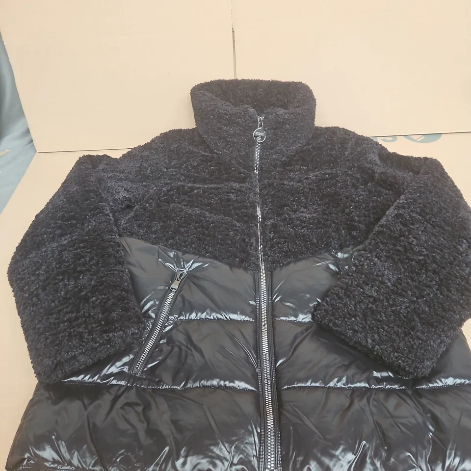 BARBOUR BLACK QUILTED JACKET WITH SHERPA UPPER – UK 10