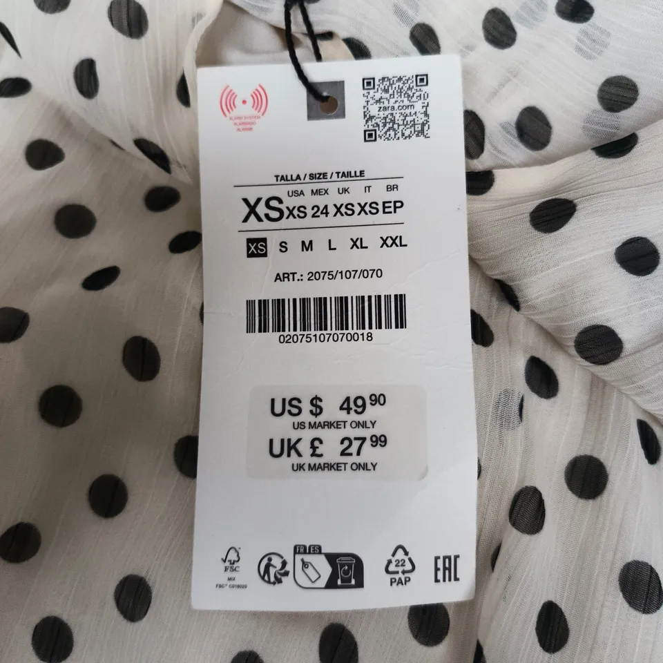 ZARA WOMEN'S POLKA DOT SHEER BLOUSE, XS