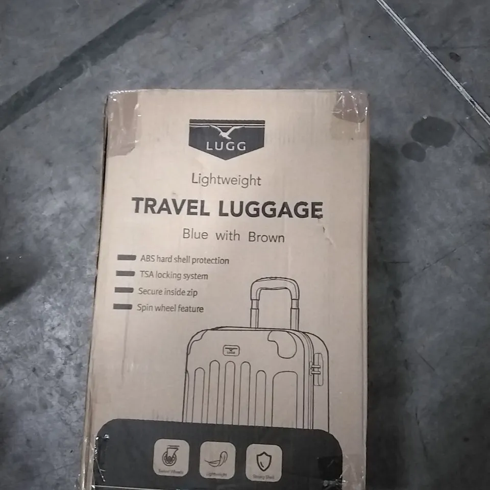 BOXED LUGG LIGHTWEIGHT TRAVEL LUGGAGE CASE - BLUE & BROWN 