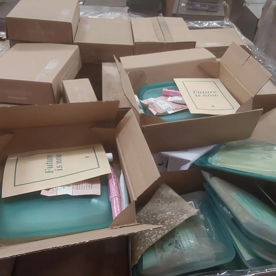 PALLET CONTAINING A VERY LARGE QUANTITY OF ASSORTED BEAUTY RELATED PRODUCTS INCLUDING: BIRCHBOX BEAUTY SETS, WANDER TRIP FOR TWO BRONZER ECT