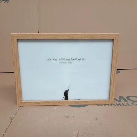 FRAMED ART WITH BIBLE VERSE, 'WITH GOD ALL THINGS ARE POSSIBLE' (MATTHEW 19:26)