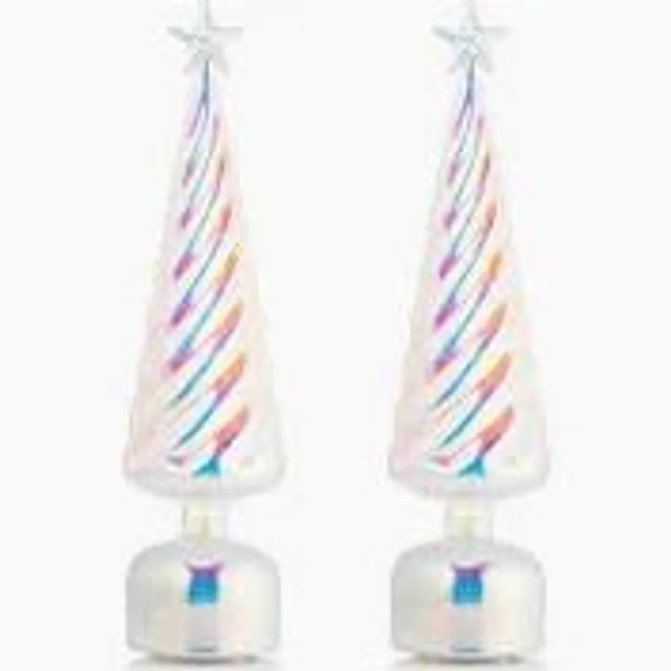 HOME REFLECTIONS SET OF 2 PRE-LIT ROTATING GLASS CHRISTMAS TREE