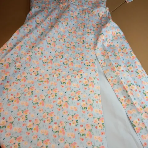 LAVISH ALICE BLUE FLORAL PLEATED TIE STRAP MIDI DRESS - SIZE 12
