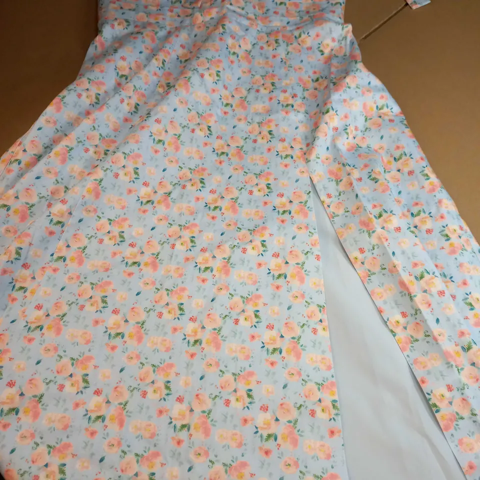 LAVISH ALICE BLUE FLORAL PLEATED TIE STRAP MIDI DRESS - SIZE 12