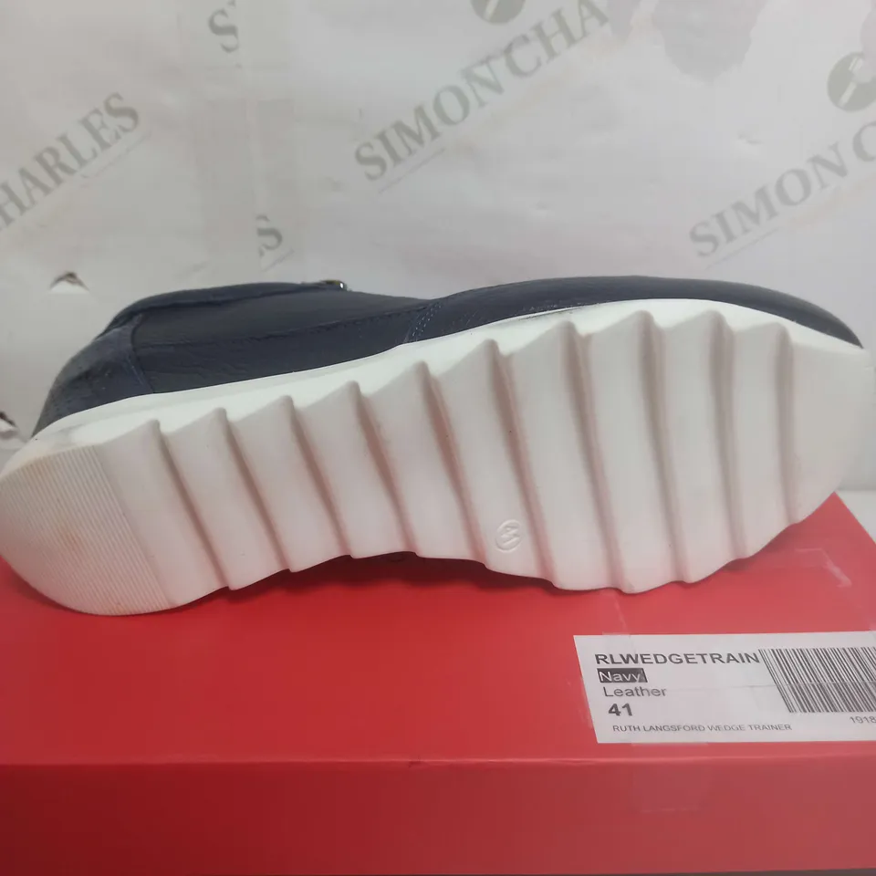RUTH LANGSFORD WEDGE NAVY TRAINER SIZE 8