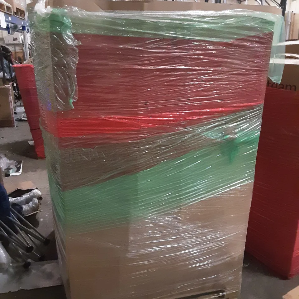 PALLET OF ASSORTED PRODUCTS INCLUDING WISFOR, G-BLOCS PARASOL BASE SET, PHI VILLA GLASS TABLE, KARMIC WOOD, VACMASTER, FLOOR LAMP  