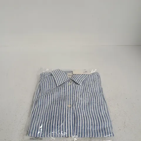 STRIPED LINED SHORT SLEEVE SHIRT DRESS ROYAL BLUE SIZE 36