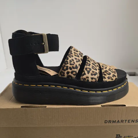 BOXED PAIR OF DR. MARTENS CLARISSA II QUAD SANDALS – LEOPARD HAIR-ON, UK 5