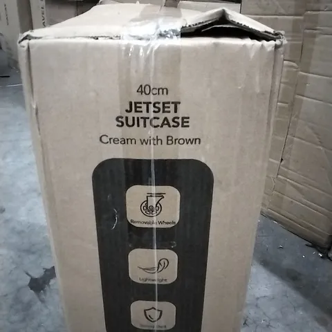 BOXED 40CM JET-SET SUITCASE CREAM WITH BROWN 