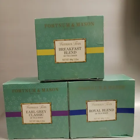 3 X BOXED FORTNUM & MASON FAMOUS TEAS TEA BAGS TO INCLUDE ROYAL BLEND, EARL GREY CLASSIC & BREAKFAST BLEND 