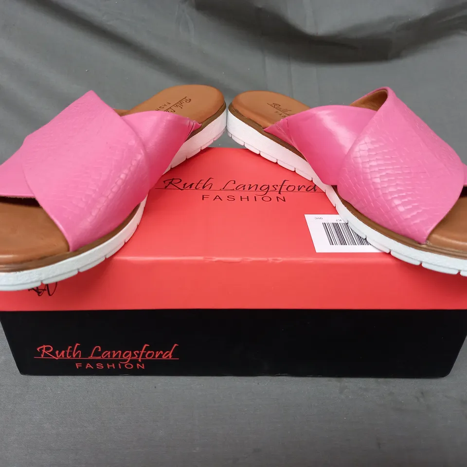 BOXED PAIR OF RUTH LANGSFORD FLAT SANDALS IN PINK SIZE 7