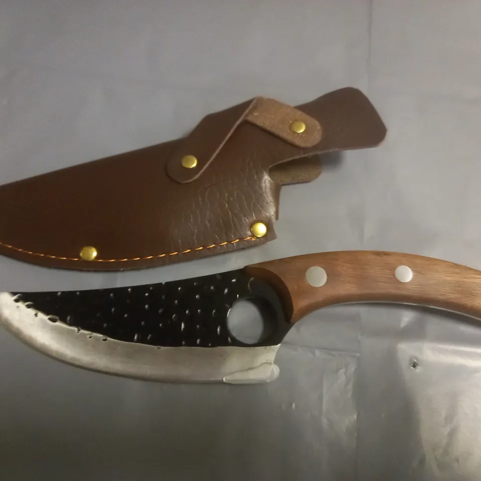 WOODEN HANDELED 6" KNIFE WITH SHEATH 