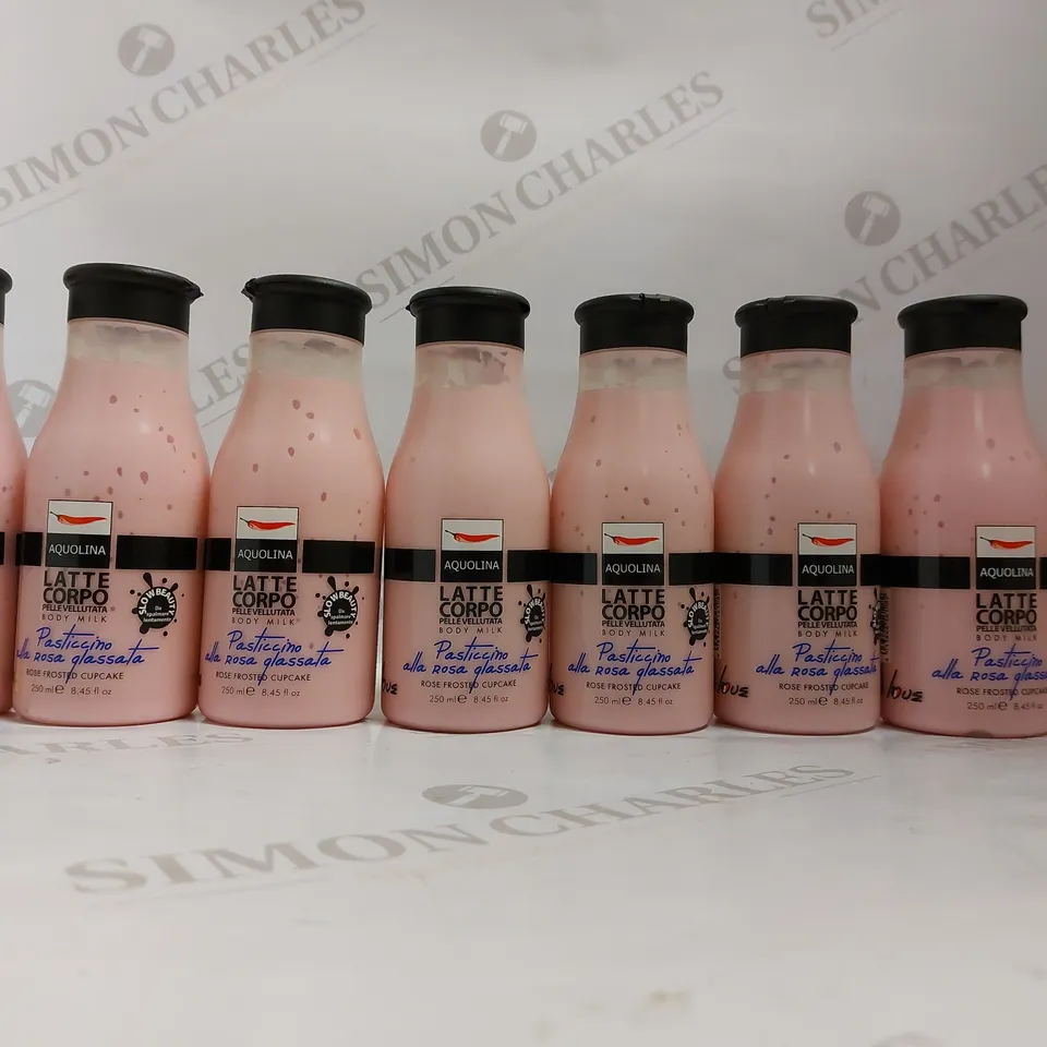 BOX OF 8 AQUOLINA LATTE CORPO ROSE FROSTED CUPCAKE BODY MILK - 250ML