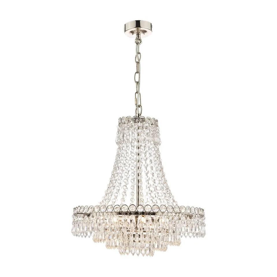 LAURA ASHLEY ENID 5 LIGHT CUT GLASS CHANDELIER IN POLISHED NICKEL