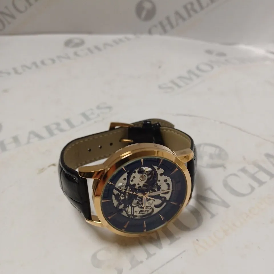 MENS ZIHLMANN & CO AUTOMATIC WATCH - Z210 – SKELETON DIAL – GOLD COLOUR CASE – GENUINE LEATHER – HAND ASSEMBLED