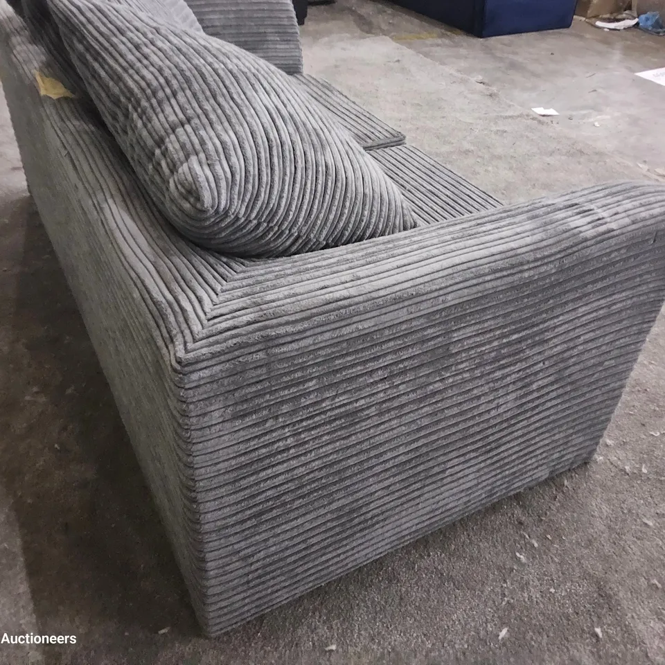 DESIGNER TWO SEATER SOFA WITH SCATTER CUSHIONS GREY JUMBO CHORD