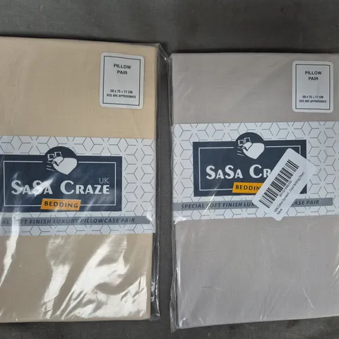 BOX OF APPROXIMATELY 10 ASSORTED SASA CRAZE PILLOWCASE PAIRS IN VARIOUS COLOURS, ETC