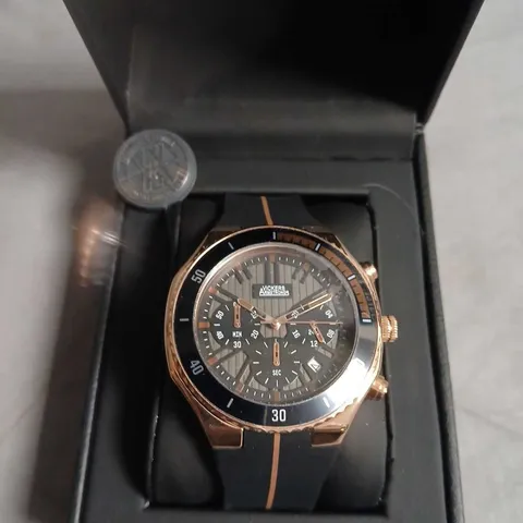 VICKERS ARMSTRONGS CHRONOGRAPH WATCH – ROSE GOLD TONE, RUBBER BAND 