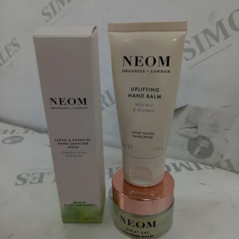 BOX OF ASSORTED NEOM ITEMS APPROXIMATELY 10 TO INCLUDE WONDER BALM, SANITISER, HAND BALM ETC