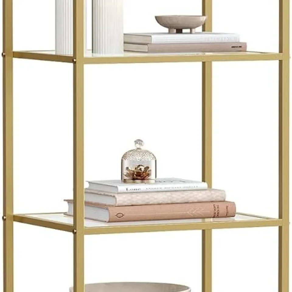 BOXED VASAGLE 6-TIER GLASS SHELF, BOOKSHELF, STORAGE RACK